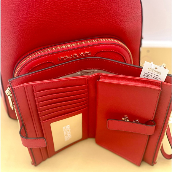 Michael Kors Jaycee Medium Backpack and Wallet Set Bright Red - Picture 13 of 13